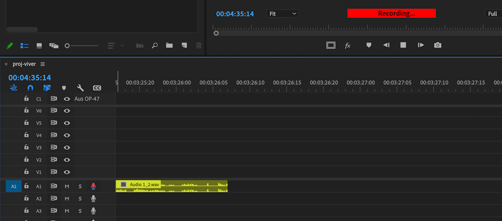 Record a Voice-Over on an Audio Track from the timeline: recording process